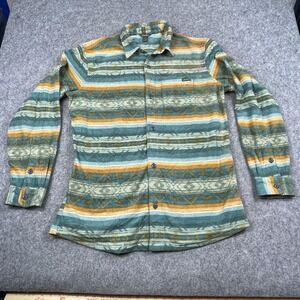Eddie‎ Bauer Shirt Mens Large Tall Green Brown Fleece Button Up Aztec Southwest